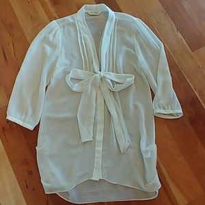 Miss Selfridge Cream sheer pussy bow blouse